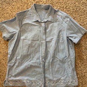 VINTAGE RETRO SHORT SLEEVE FLORAL EMBROIDERED SHIRT